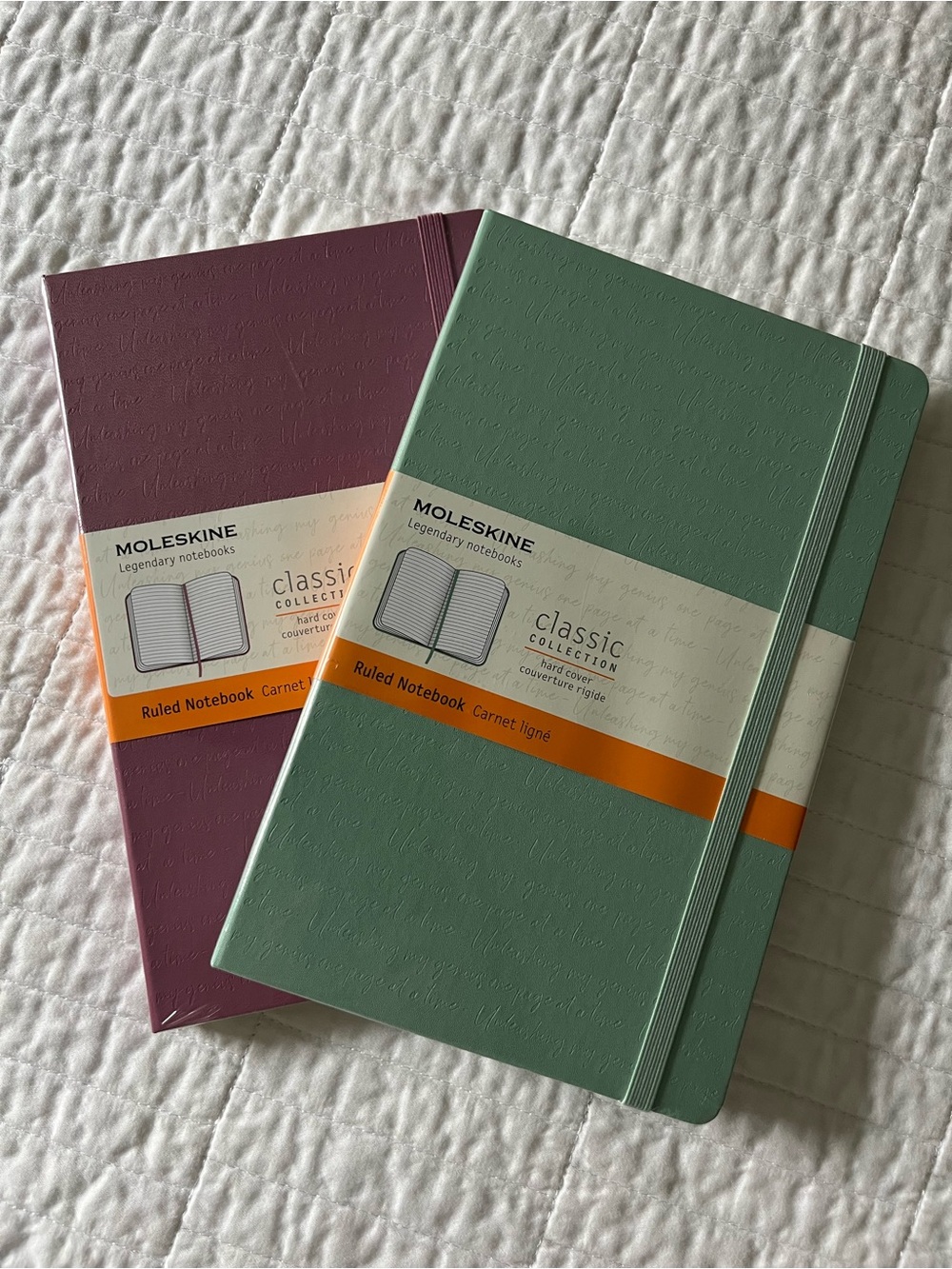 2 Moleskine PATTERNED Hard Cover 5 x 8 Ruled Notebooks Sage Green Majestic Pink